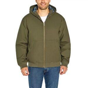 Woolrich Canvas Hooded Jacket Men XXL Cotton Flannel Lined Full Zip green